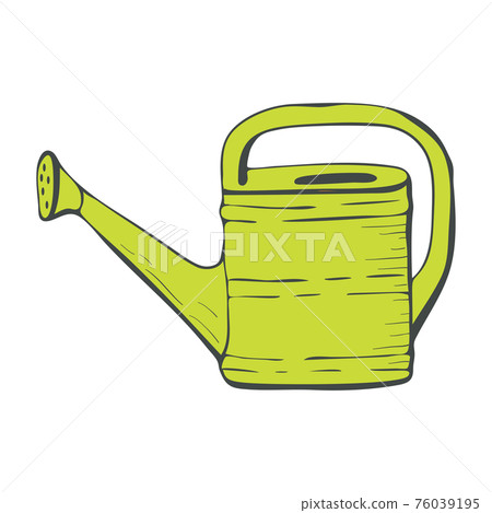 Garden watering can in doodle style on a white isolated background. Vector colorful illustration 76039195