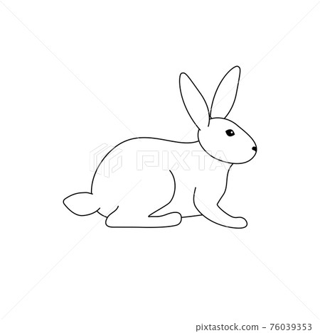 Vector illustration of a sitting rabbit. Black outline on a white background. Doodle style 76039353
