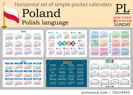 Polish horizontal pocket calendar for 2022. Week starts Sunday Polish horizontal pocket calendar for 2022. Week starts Sunday 76039460
