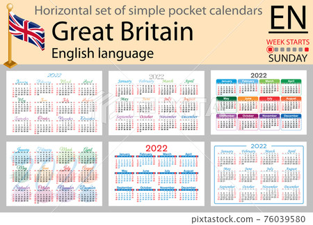 English horizontal pocket calendar for 2022. Week starts Sunday English horizontal pocket calendar for 2022. Week starts Sunday 76039580