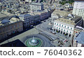 Aerial panoramic drone view of Fountain in main square of city Piazza De Ferrari in Genoa,Italy. 76040362