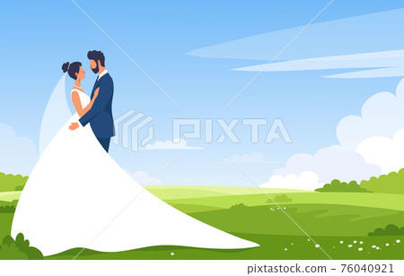 The bride and groom in a wedding dress in the... - Stock Illustration  [76040921] - PIXTA