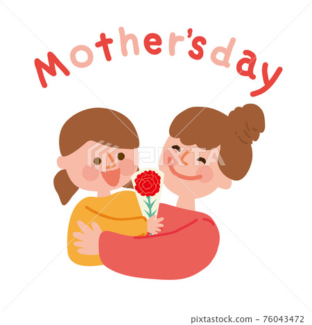 Mother's Day Mother hugging her daughter handing over carnations 76043472
