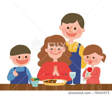 Mother's Day: A family serving curry to their mother Mother's Day: A family serving curry to their mother 76043473