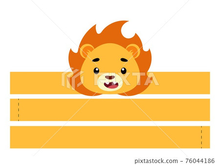 Printable lion paper crown. Party headband die cut template for birthday, christmas, baby shower. Fun accessory for entertainment. Print, cut and glue. Vector stock illustration. 76044186