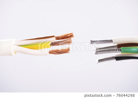 Electric cable without insulation isolated on white background with place for text Electric cable without insulation isolated on white background with place for text 76044298