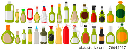 Illustration on theme big kit varied glass bottles filled thick sauce wasabi Illustration on theme big kit varied glass bottles filled thick sauce wasabi 76044617