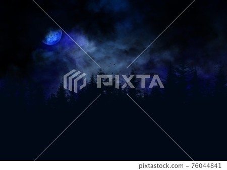 A blue illustration of a stormy night with a breeze where you can see the moon hiding in the clouds A blue illustration of a stormy night with a breeze where you can see the moon hiding in the clouds 76044841