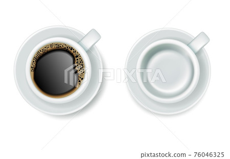 Vector realistic top view coffee cups with saucers 76046325