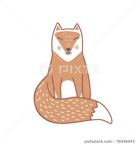Wild sleeping fox hand drawn in Scandinavian style. Vector illustration isolated on white. Swedish art for poster, card, t-shirt, textile, print, home decor, and more Wild sleeping fox hand drawn in Scandinavian style. Vector illustration isolated on white. Swedish art for poster, card, t-shirt, textile, print, home decor, and more 76046943