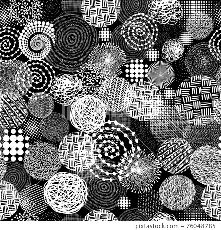 Seamless background from circles with hatching. Vector illustration 76048785