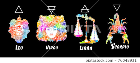 A set of zodiac signs. T-shirt print. Symbol...-插圖素材[76048931