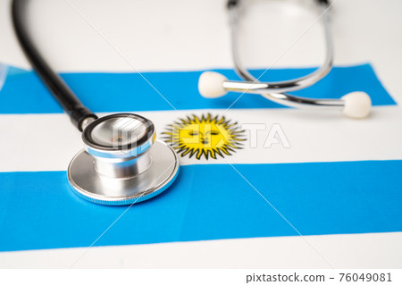 Black stethoscope on Argentina flag background, Business and finance concept. 76049081