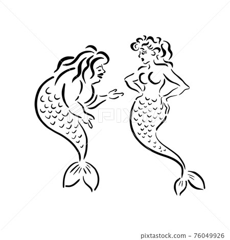 Girl Mermaid line. Slim and fat mermaid. Vector illustration 76049926