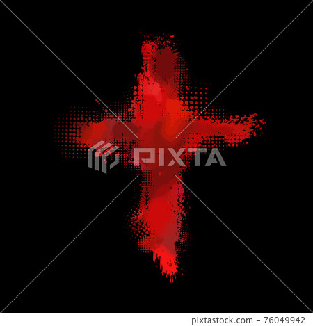 Bloody cross. Cross made of drops of paint. Vector illustration 76049942