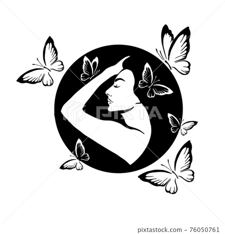 A beautiful girl with butterflies. A logo of beauty. Vector illustration A beautiful girl with butterflies. A logo of beauty. Vector illustration 76050761