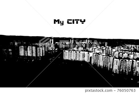 Trace City. There are many houses on the street. Vector illustration Trace City. There are many houses on the street. Vector illustration 76050763