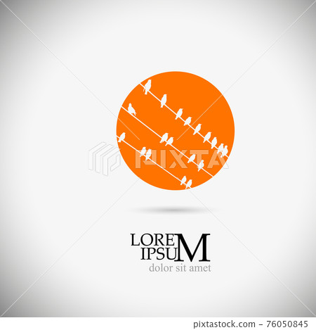 Logo Birds on wires. Orange sun. Vector illustration 76050845
