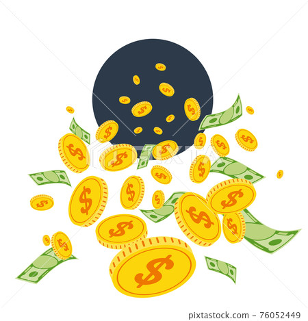 Cash flow. Banknotes and coins fly away into a black hole. Cash flow. Banknotes and coins fly away into a black hole. 76052449