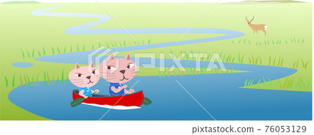 玩獨木舟的貓的父母和孩子 76053129