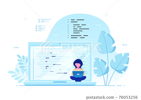 Programmer specialist sitting on the big laptop and working 76053256