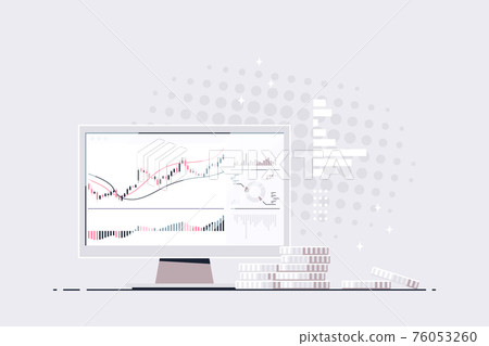 Computer Screen with Candlestick Chart and Golden Coins Computer Screen with Candlestick Chart and Golden Coins 76053260