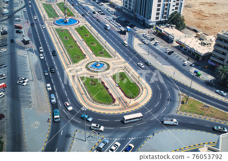 Zahra tower and Sharjah Clock Tower in Sharjah emirate downtown in the UAE 76053792