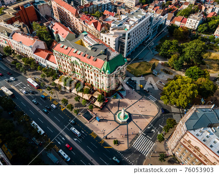Belgrade, Serbia - September 25, 2020: Aerial view of the Terazije Square in Belgrade downtown of the Serbian capital 76053903