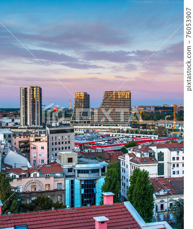 Belgrade, Serbia - September 25, 2020: Main bus station Belgrade waterfront in the Serbian capital city at sunrise Belgrade, Serbia - September 25, 2020: Main bus station Belgrade waterfront in the Serbian capital city at sunrise 76053907
