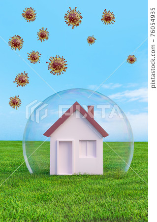 House under glass dome with viruses in air 76054935