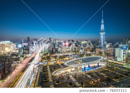 Aichi Prefecture Nagoya city scenery The night view of Sakae 76055311