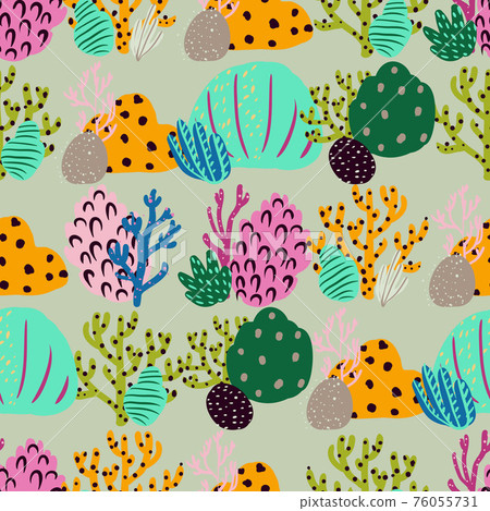 Bright underwater seamless pattern with beautiful corals. 76055731