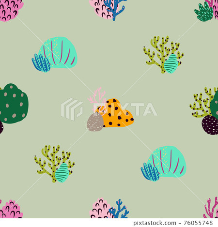 Bright underwater seamless pattern with beautiful corals. 76055748