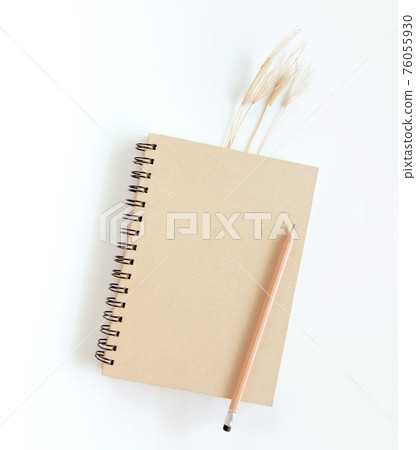 Notebook with of dry grass on white background. flat lay, top view, copy space. Notebook with of dry grass on white background. flat lay, top view, copy space. 76055930