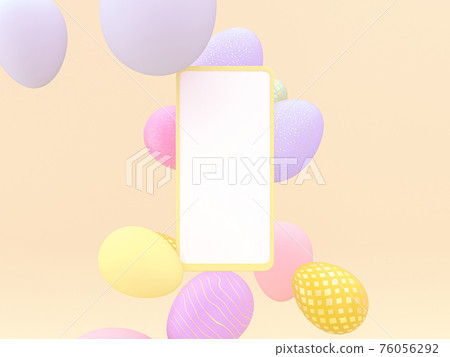 Happy easter eggs background with mobile phone mockup for online promotion banner. Happy easter eggs background with mobile phone mockup for online promotion banner. 76056292