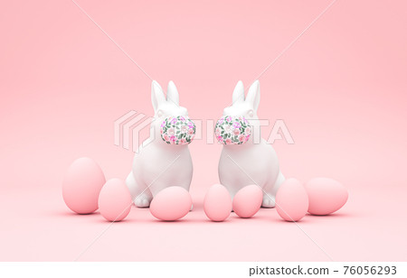 Happy easter eggs background with rabbit wearing face mask for prevent coronavirus. Happy easter eggs background with rabbit wearing face mask for prevent coronavirus. 76056293