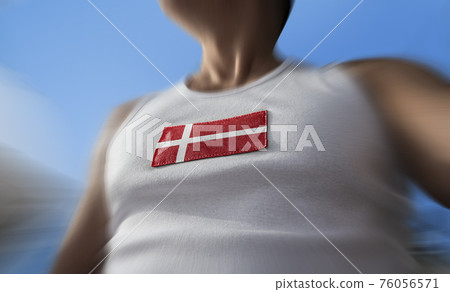 The national flag of Denmark on the athlete's chest 76056571