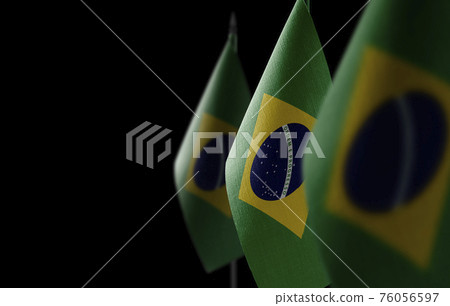 Small national flags of the Brazil on a black background 76056597