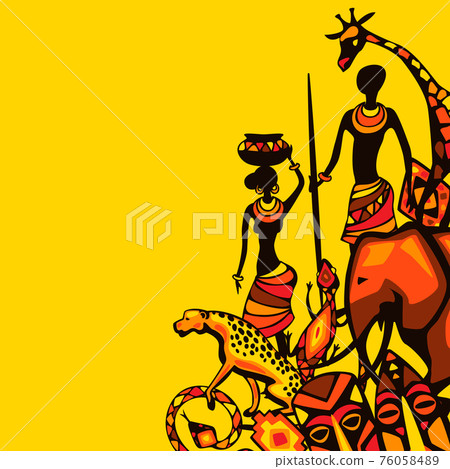 African ethnic background. People, animals and masks. African ethnic background. People, animals and masks. 76058489