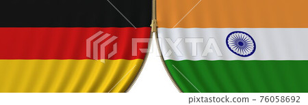Germany and India cooperation or conflict, flags and closing or opening zipper between them. Conceptual 3D rendering Germany and India cooperation or conflict, flags and closing or opening zipper between them. Conceptual 3D rendering 76058692