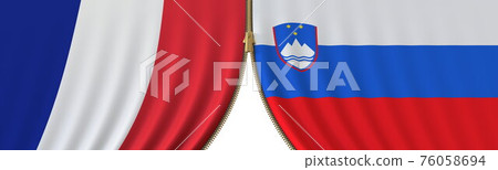 France and Slovenia political cooperation or conflict, flags and closing or opening zipper, conceptual 3D rendering France and Slovenia political cooperation or conflict, flags and closing or opening zipper, conceptual 3D rendering 76058694