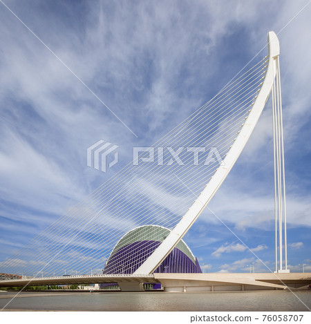 Beautiful view The Assut de l Or Bridge against the blue sky and The Agora space 76058707