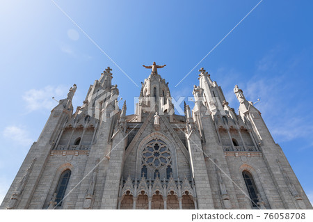 Facade view of the Temple Sacred Heart of Jesus on Tibidabo in Barcelona, Spain Facade view of the Temple Sacred Heart of Jesus on Tibidabo in Barcelona, Spain 76058708