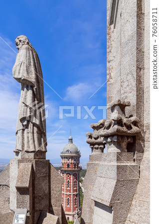 The statue adorns the facade of the Temple Sacred Heart of Jesus on Tibidabo in Barcelona, Spain The statue adorns the facade of the Temple Sacred Heart of Jesus on Tibidabo in Barcelona, Spain 76058711