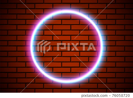 Neon frame with circle shape on the red brick... - Stock Illustration ...