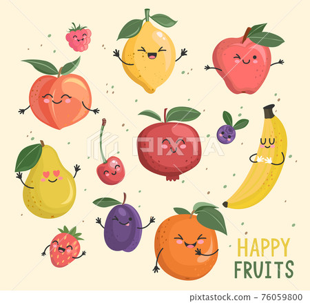 Big set of funny cheerful fruits characters. Big set of funny cheerful fruits characters. 76059800