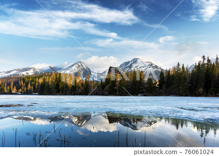 Lake Strbske pleso in spring time 76061024