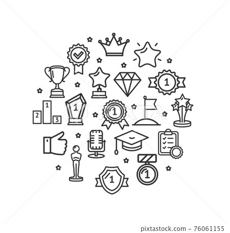 Award Sign Round Design Template Thin Line Icon Banner. Vector Award Sign Round Design Template Thin Line Icon Banner. Vector 76061155
