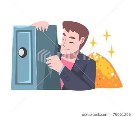 Affluent and Rich Man Near Safe Deposit Having Abundance of Financial Assets Vector Illustration 76061206
