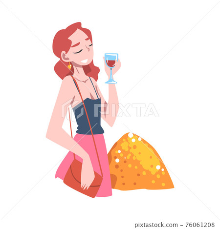 Affluent and Rich Woman Drinking Wine Having Abundance of Financial Assets Vector Illustration Affluent and Rich Woman Drinking Wine Having Abundance of Financial Assets Vector Illustration 76061208
